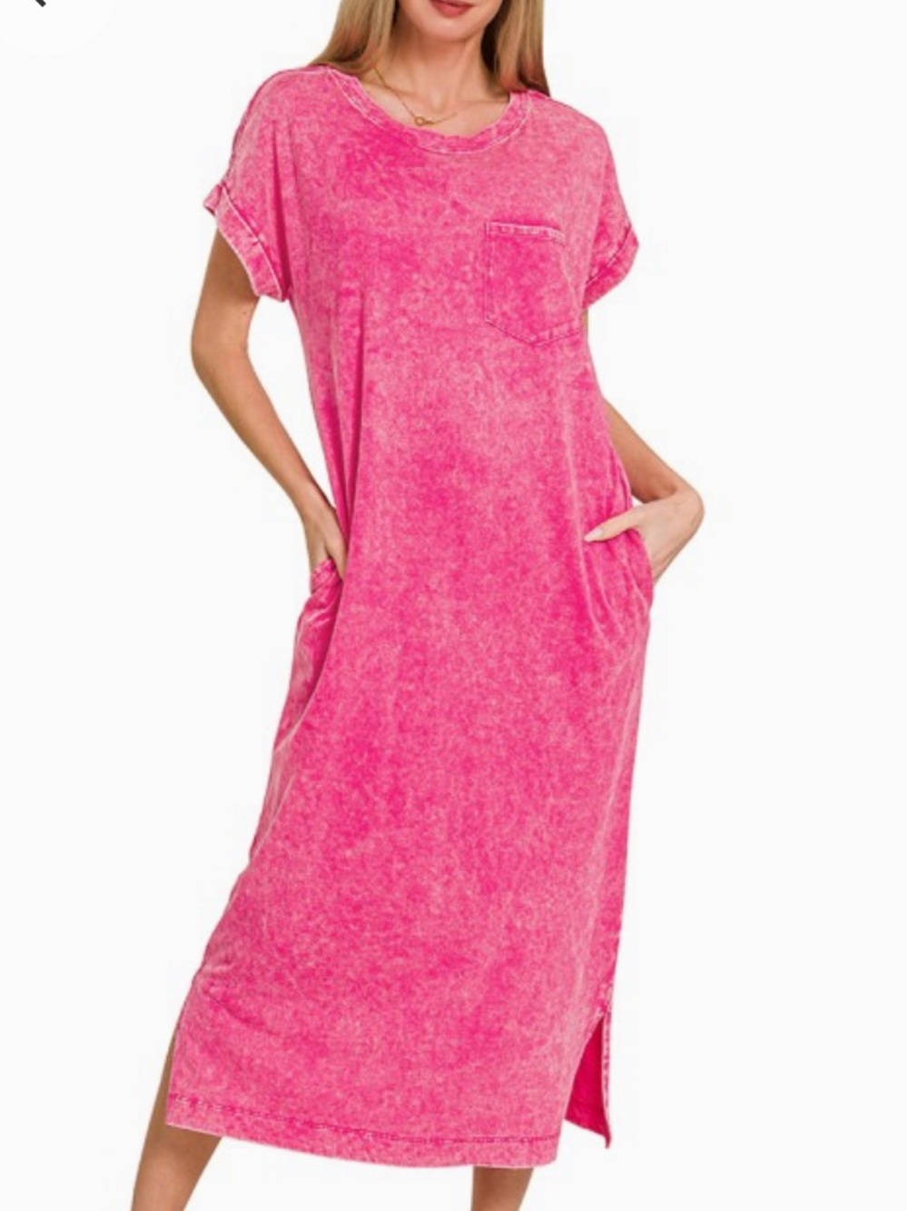 WASHED EXPOSED SEAM SHORT SLEEVE T-SHIRT DRESS
